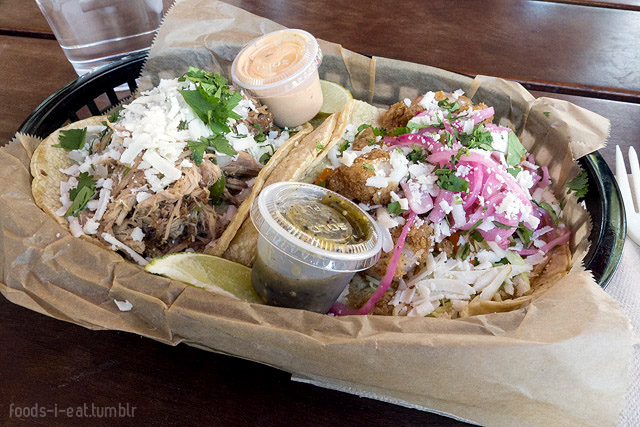 Left: green chile pork | Right: baja shrimp